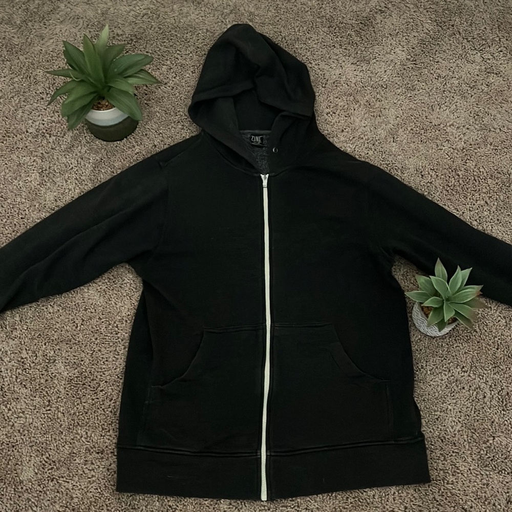 zine black oversized zip up hoodie